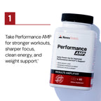 Supplement bottle labeled 'Performance AMP' by Novex Biotech on a white background