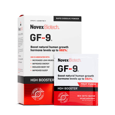 Two boxes of Novex Biotech GF-9 HGH Booster on a white background