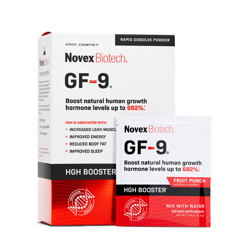 Two boxes of Novex Biotech GF-9 HGH Booster on a white background