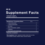 Supplement facts label for GF-9 on a dark blue background