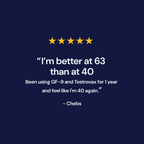 Navy blue background with yellow stars and white text about using GF-9 and Testrovax.