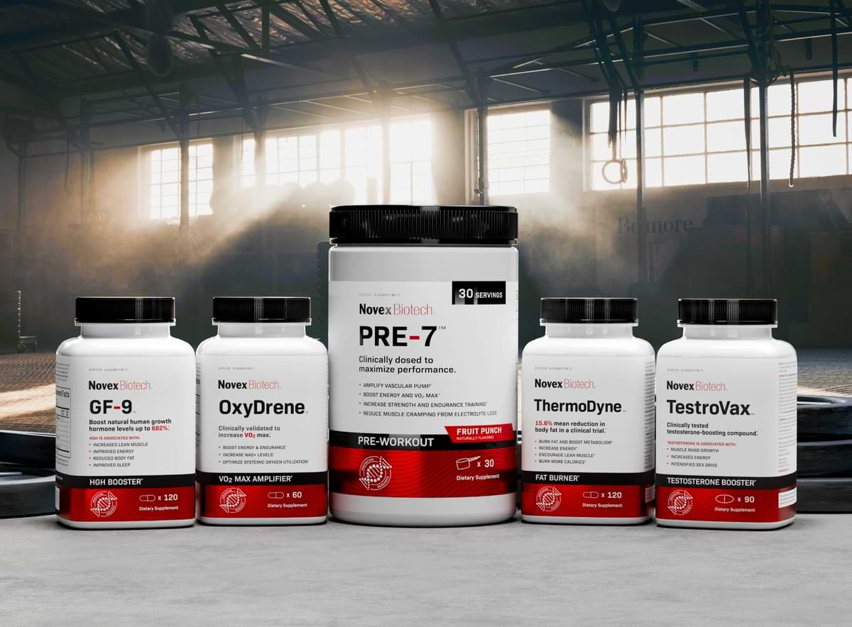 Novex Biotech products GF-9, TestroVax, OxyDrene, ThermoDyne and PRE-7.