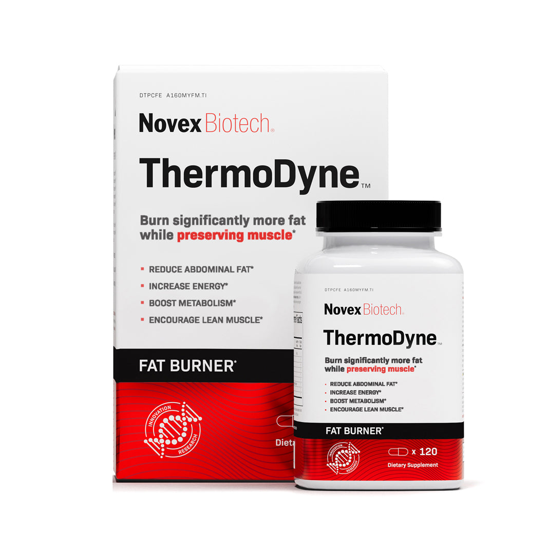 A bottle of Thermodyne and its packaging on a white background