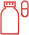 A red icon of a bottle and a pill